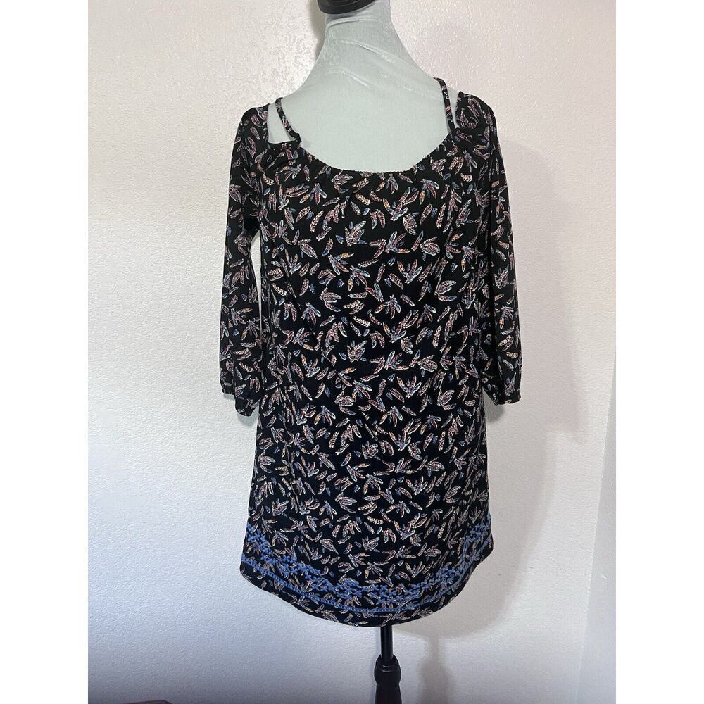 THML Dress Sz M Western Feather Open Shoulders Knee Length Embroidered Hem Strap